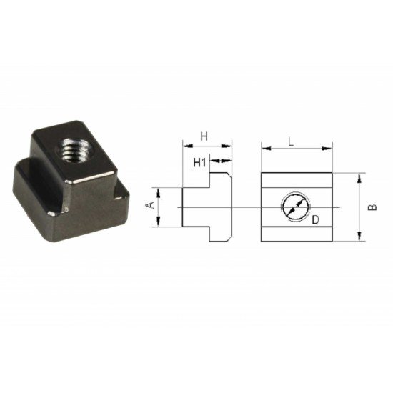 Aluminium T-slot nut with M12 thread for 14mm slots