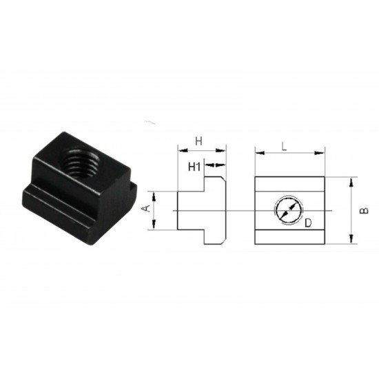 Steel T-slot nut with M6 thread for 8mm slots